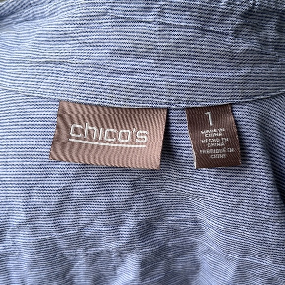 Chico’s Cotton Light Weight Stripe Zip Jacket White Blue Size 1 - Picture 6 of 7